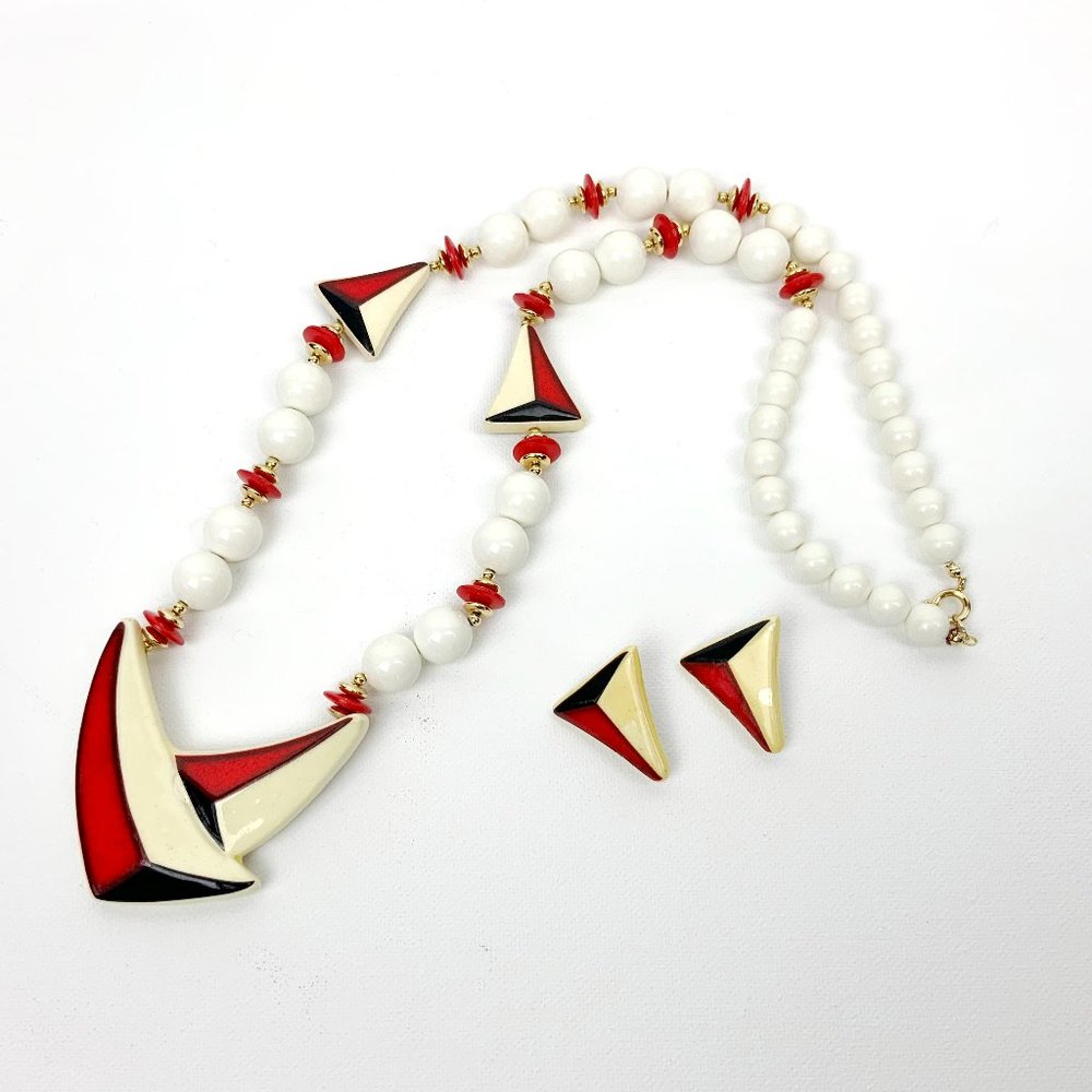 Vintage Art Deco Chunky Bead Necklace And Earrings - Picture 3 of 16